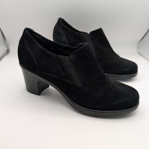 Dansko sz. 30/8.5 Suede Heeled Slip On Ankle Shoes Black Leather Comfort 3" Heel